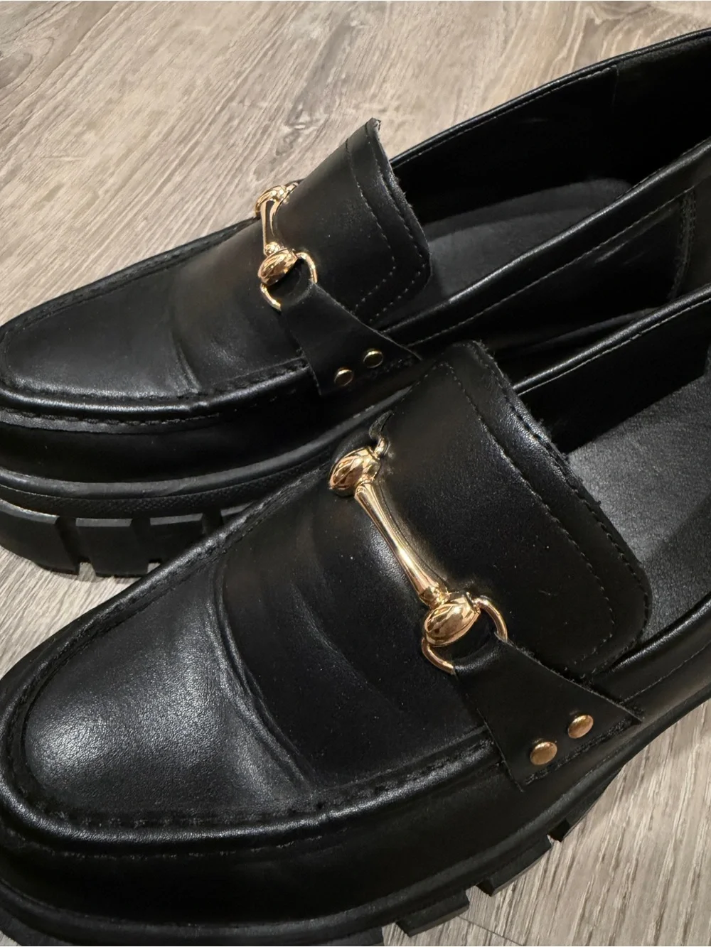 New York & Company Black Platform Loafer with Gold Accent